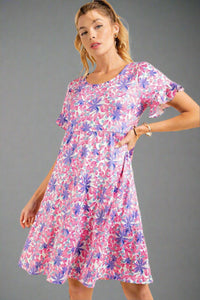 Tropical Babydoll Mini Dress - Lavender Pink