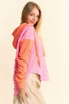 Neon Color Block Hoodie Pink
