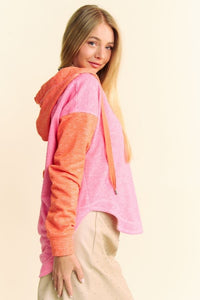 Neon Color Block Hoodie Pink