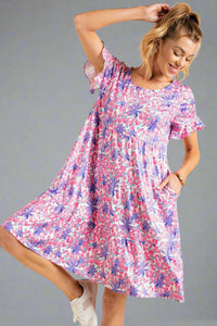 Tropical Babydoll Mini Dress - Lavender Pink