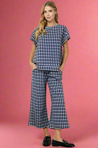 Geometric Wide Leg Pant - Navy