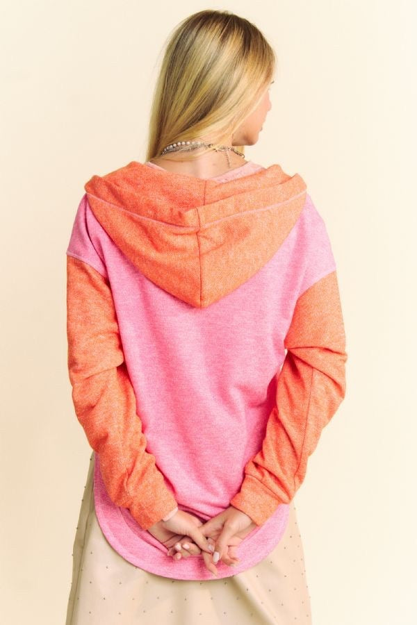 Neon Color Block Hoodie Pink