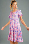 Tropical Babydoll Mini Dress - Lavender Pink