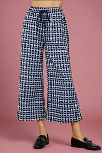 Geometric Wide Leg Pant - Navy