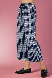Geometric Wide Leg Pant - Navy