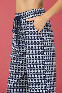 Geometric Wide Leg Pant - Navy