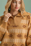 Mixed Jacquard Pullover Sweater - Taupe