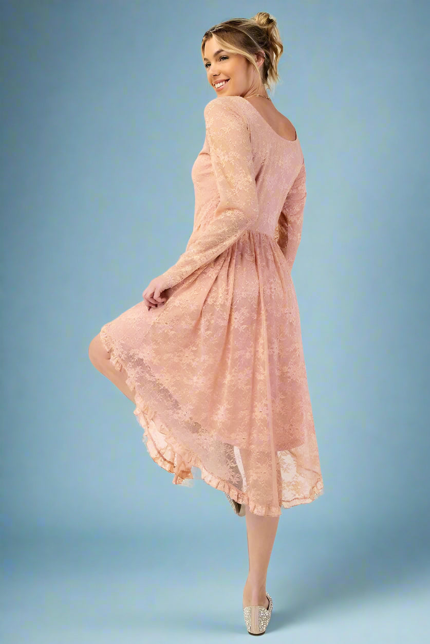 Drop Waist Lace Dress - Mauve Drop Waist Lace Dress - Mauve