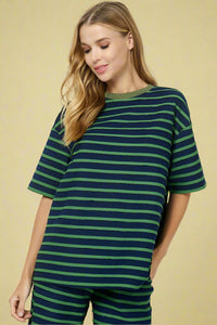 Oversized Scallop Stripe Top - Navy