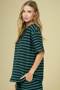 Oversized Scallop Stripe Top - Navy