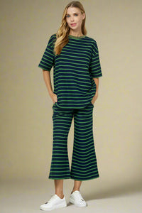 Oversized Scallop Stripe Top - Navy