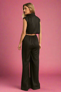 Classic Button Front Jumpsuit Black