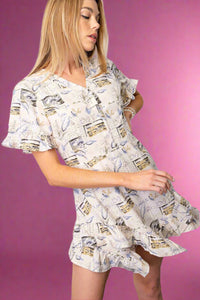 Abstract Ruffle Mini Dress - Taupe