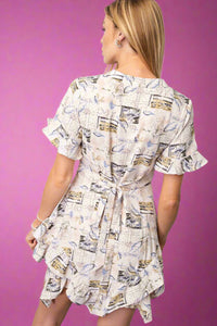 Abstract Ruffle Mini Dress - Taupe