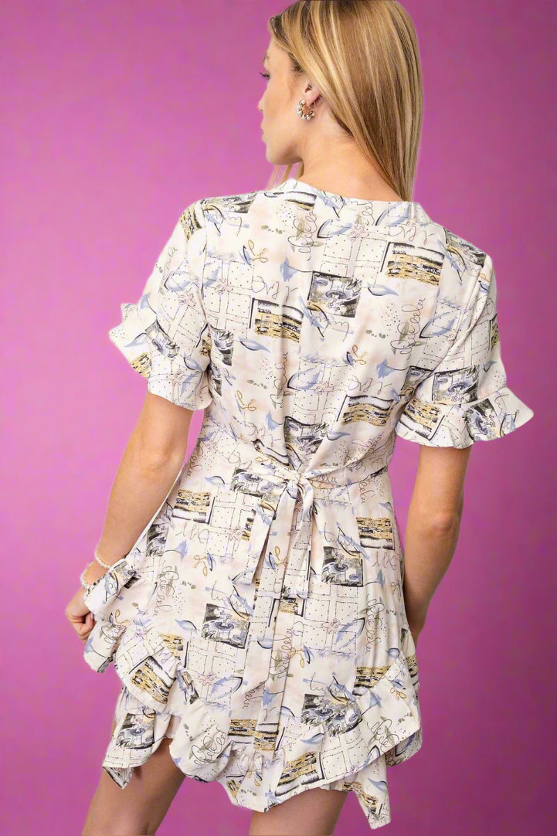 Abstract Ruffle Mini Dress - Taupe