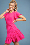 Short Sleeve Ruffle Dress - Hot Pink