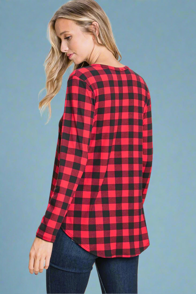 Buffalo Plaid Button Top Red