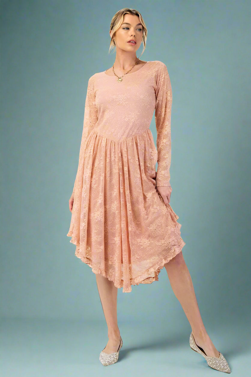 Drop Waist Lace Dress - Mauve