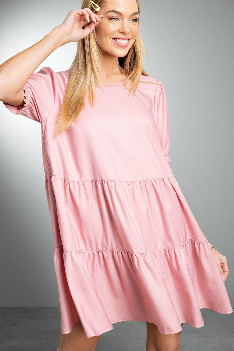 Short Sleeve Babydoll Mini Dress - Mauve
