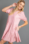Short Sleeve Babydoll Mini Dress - Mauve