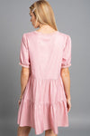 Short Sleeve Babydoll Mini Dress - Mauve