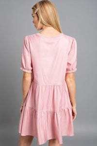 Short Sleeve Babydoll Mini Dress - Mauve