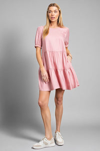 Short Sleeve Babydoll Mini Dress - Mauve