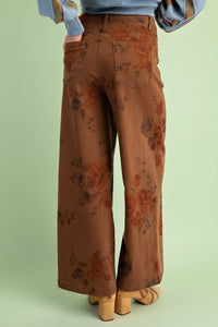 Flower Print Stretch Pants - Mocha