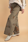 Flower Print Stretch Pants - Olive