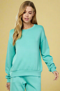Plush Crew Neck Sweatshirt - Turquoise