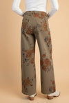 Flower Print Stretch Pants - Olive