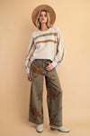 Flower Print Stretch Pants - Olive