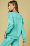 Plush Crew Neck Sweatshirt - Turquoise