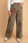Flower Print Stretch Pants - Olive