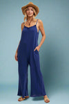 Ruffled Neckline Jumpsuit Blue