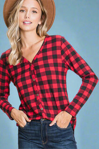 Buffalo Plaid Button Top Red