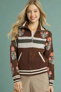 Jacquard Single Stem Knit Jacket - Chocolate