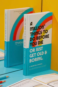 An image of the front and back of the book A Million* Things To Do Before You Die Or Just Get Old And Boring by Galison.