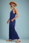 Ruffled Neckline Jumpsuit Blue