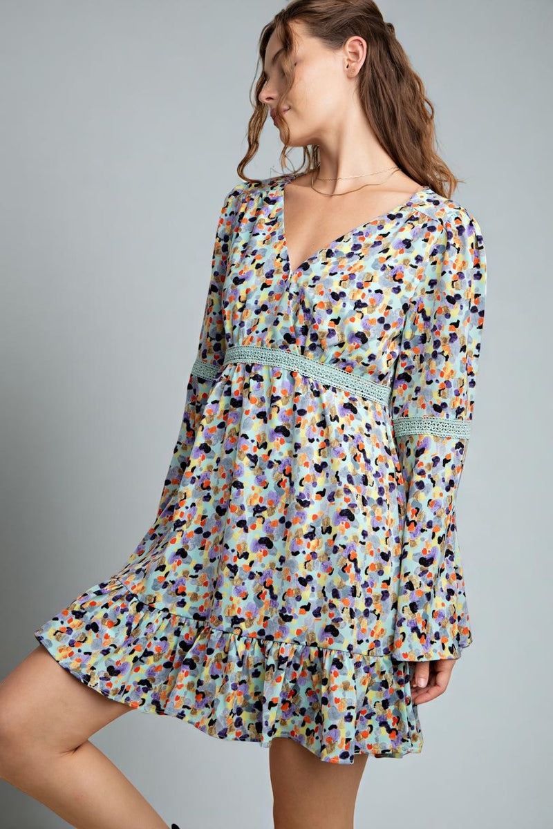 Lace Trim V-Neck Dress - Sage
