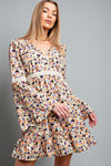 Lace Trim V-Neck Dress - Cream