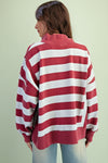 Rugby Stripe Tery Pullover - Burgundy