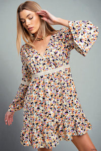 Lace Trim V-Neck Dress - Cream