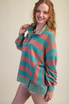 Rugby Stripe Tery Pullover - Jade