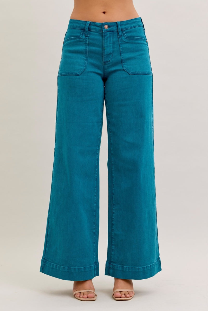 Mid Rise Utility Wide Leg Teal - JB164
