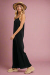 Ruffled Neckline Jumpsuit Black