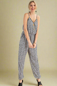 Animal Print Wrap Jumpsuit - White