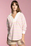 Corinna Cozy Striped V-Neck Hoodie Multi