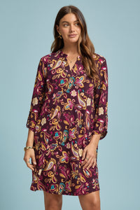 Long Sleeve Lizzy Dress - Paisley Wine