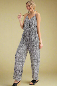 Animal Print Wrap Jumpsuit - White